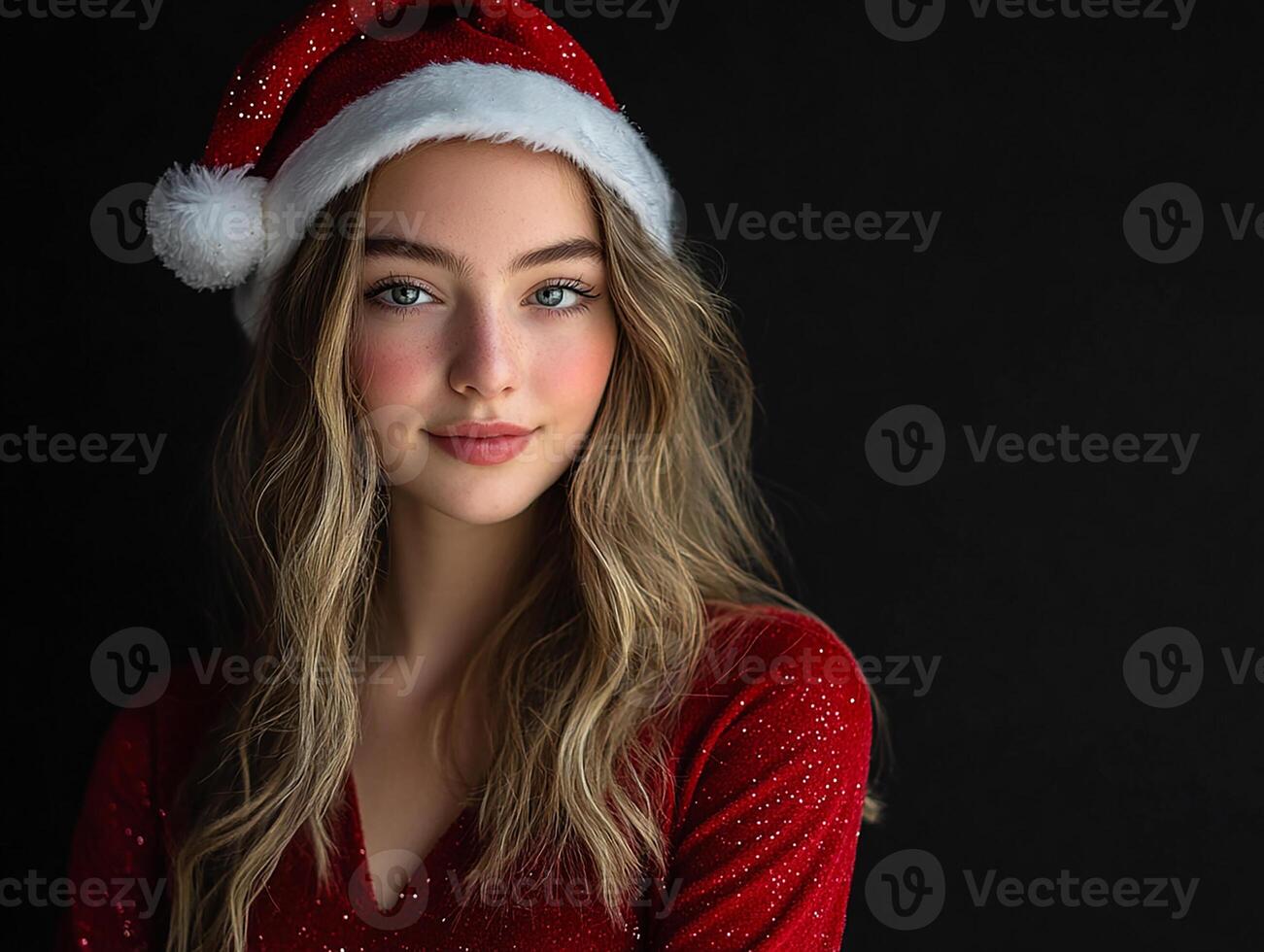 A beautiful young woman in a santa hat photo