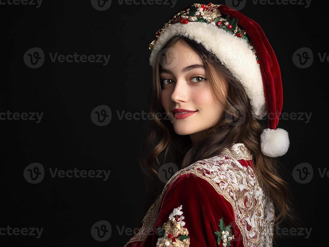 A beautiful young woman in a santa hat photo