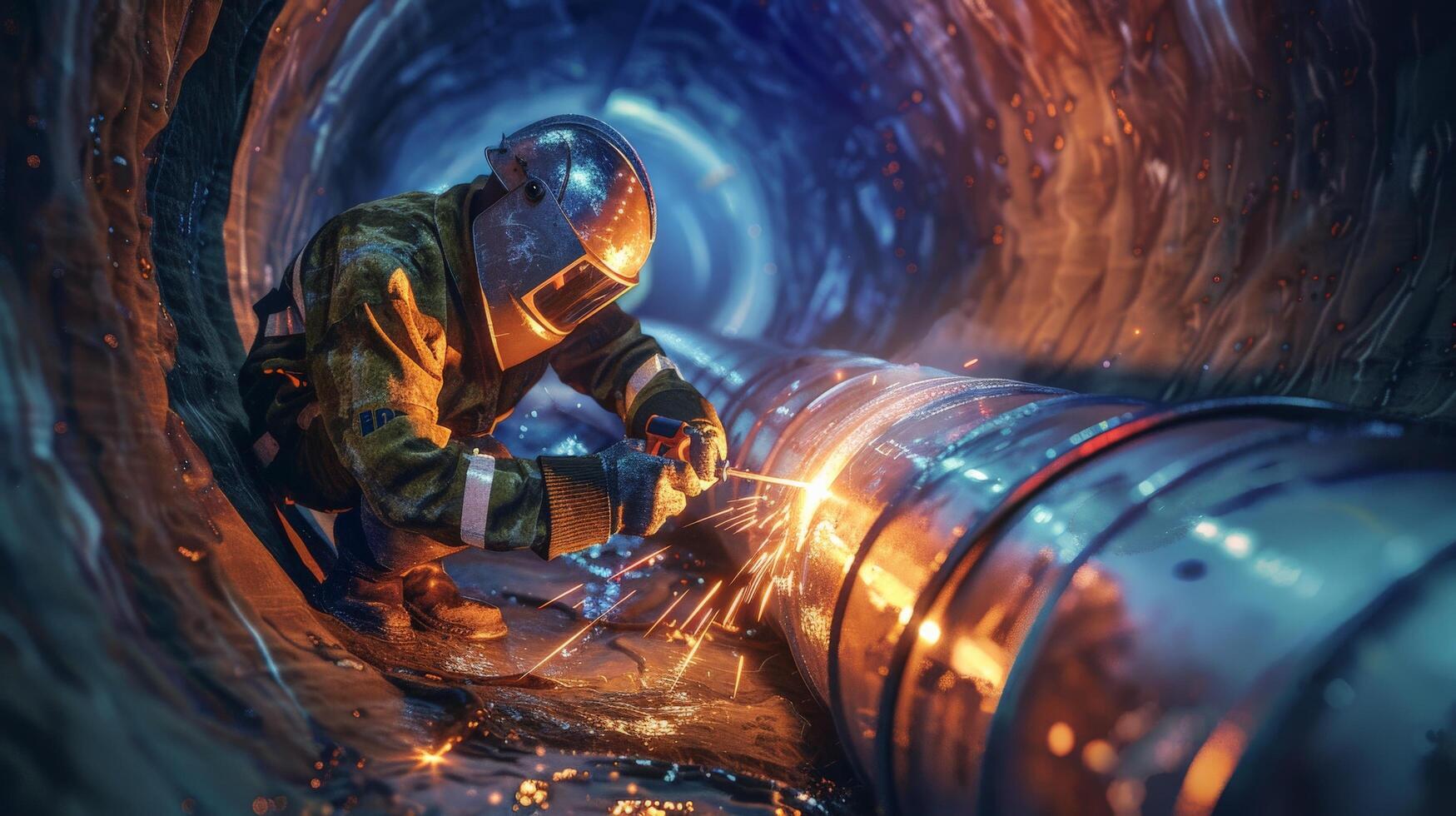 welder working in a tunnel photo