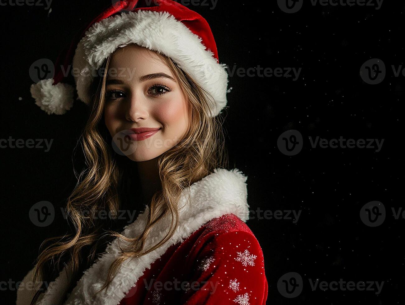A beautiful young woman in a santa hat photo