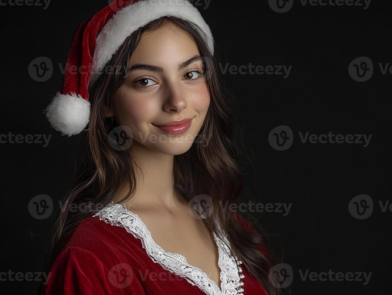 A beautiful young woman in a santa hat photo
