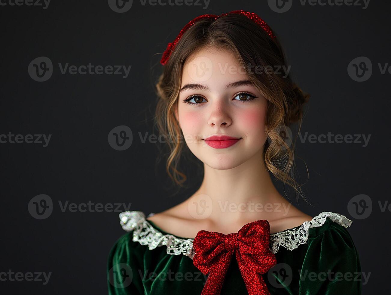 A young girl in a christmas dress photo