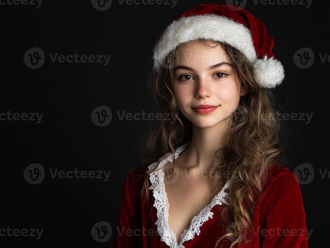 Beautiful young woman in santa claus costume photo