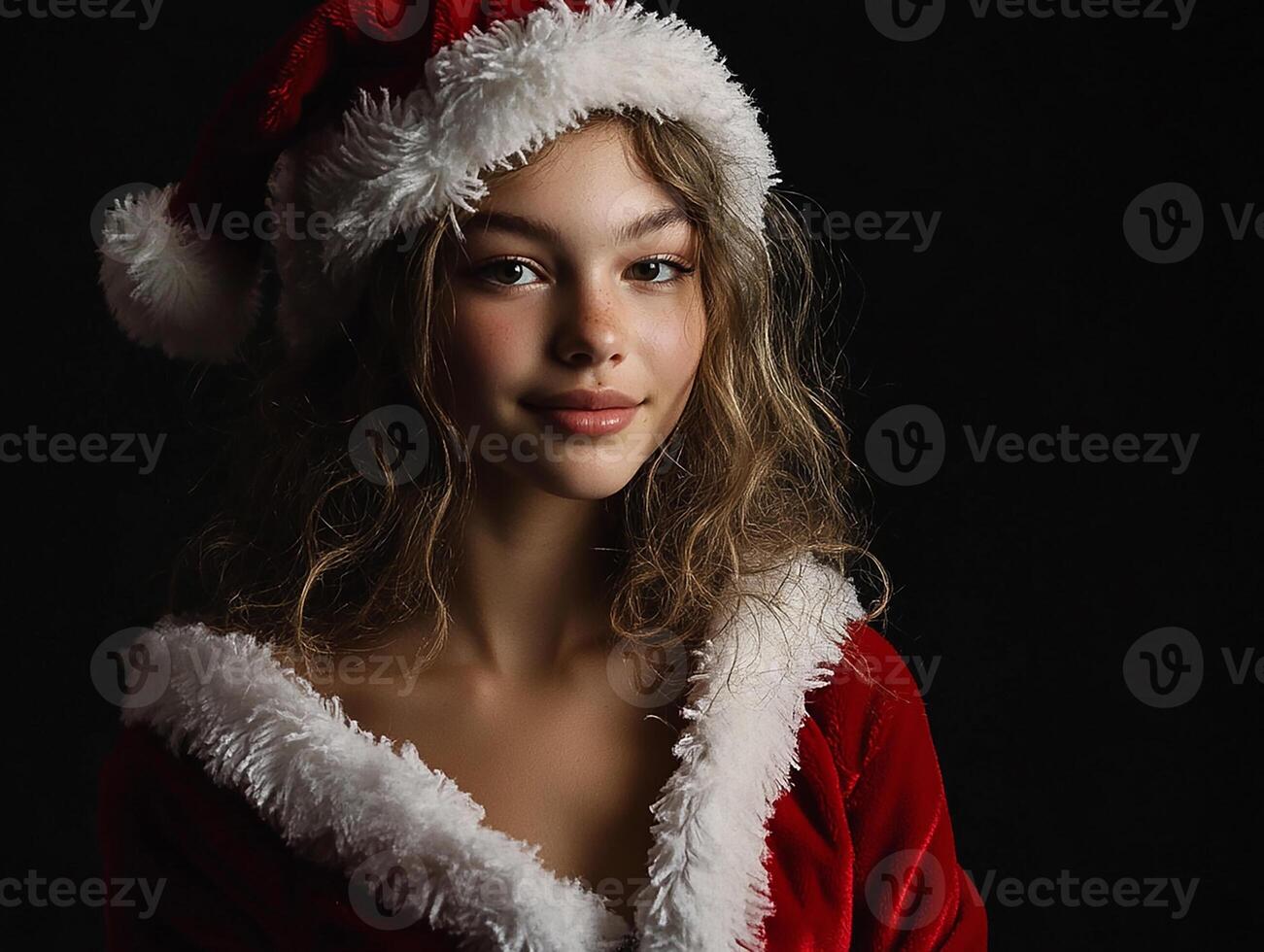 A beautiful young woman in a santa suit photo