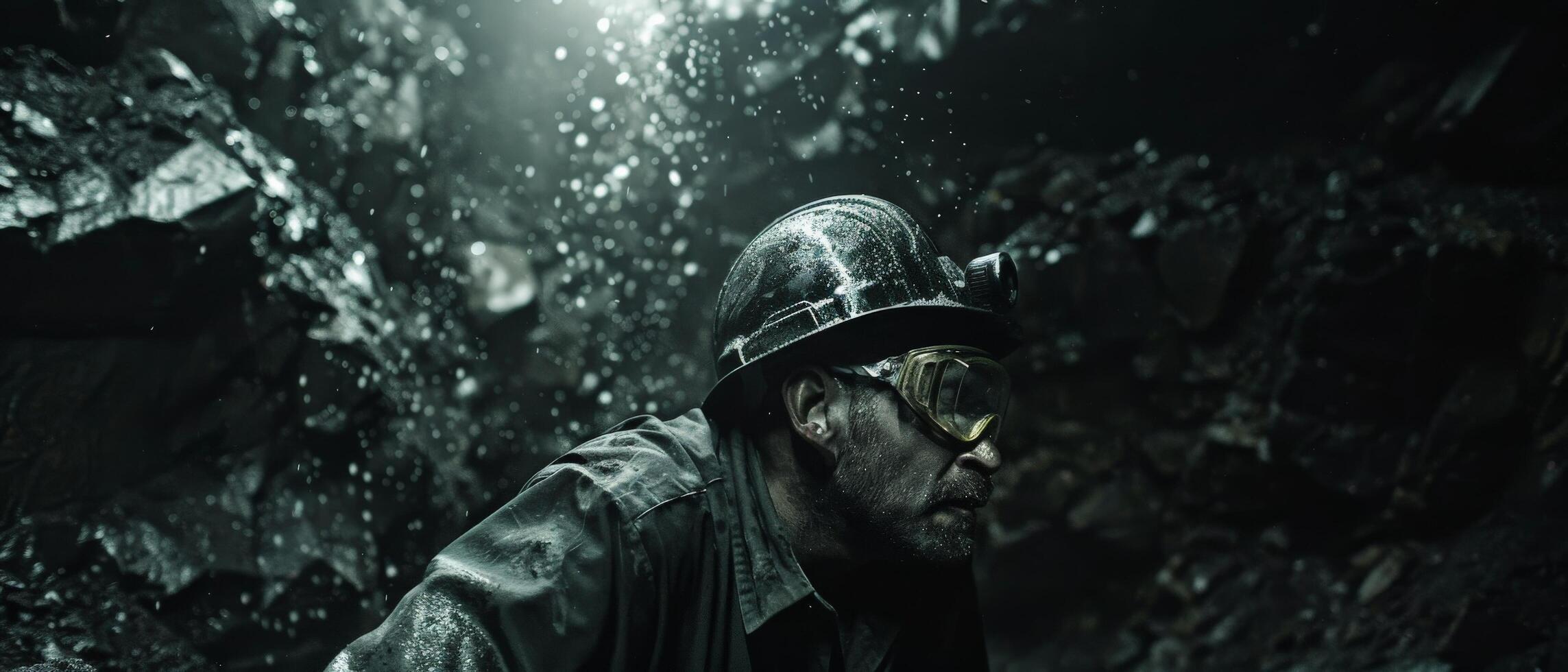 A miner covered in coal dust looks up from his work. photo