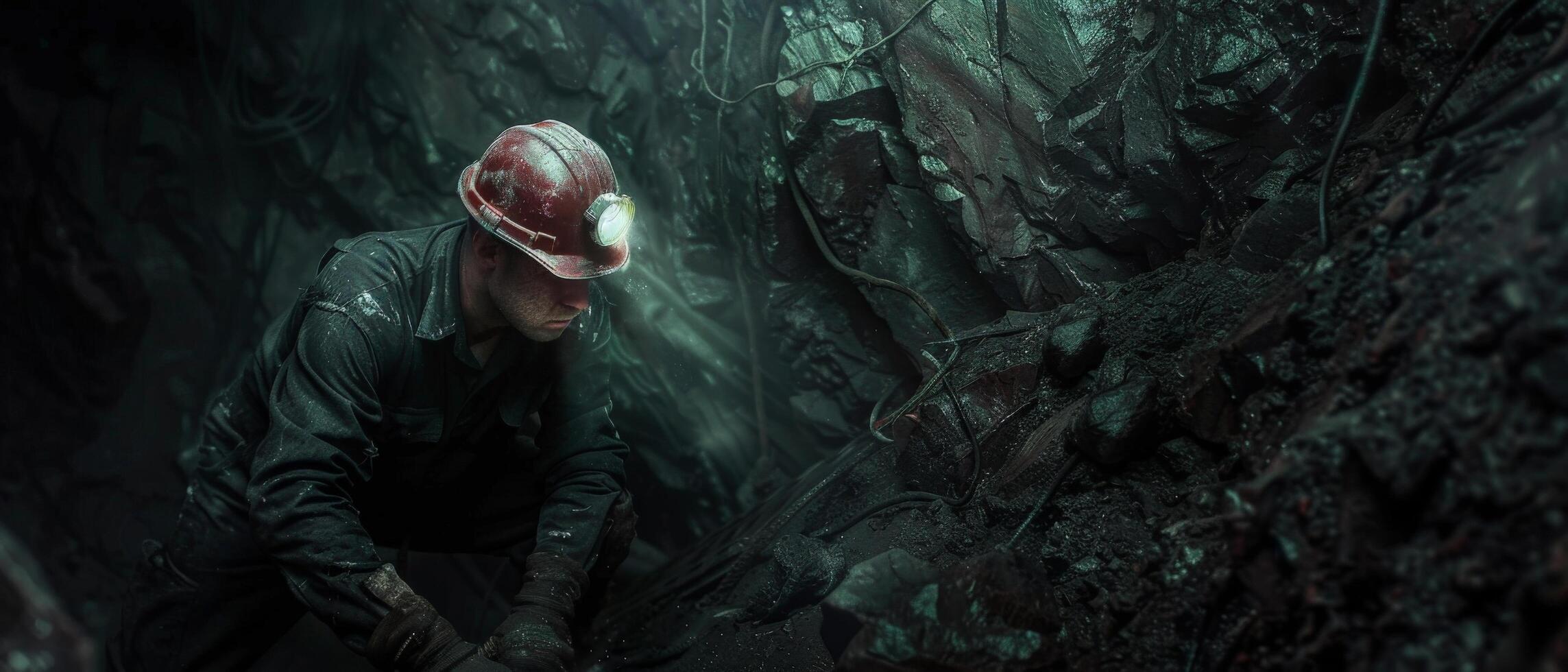 A miner working in a dark mine. photo