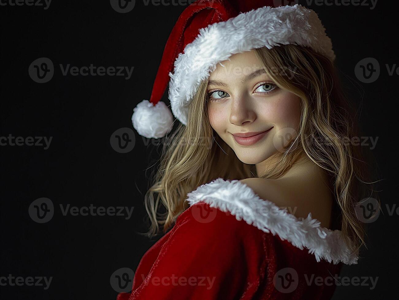 A beautiful young woman in a santa hat photo