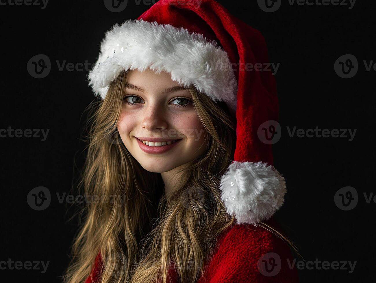 A young girl wearing a santa hat photo