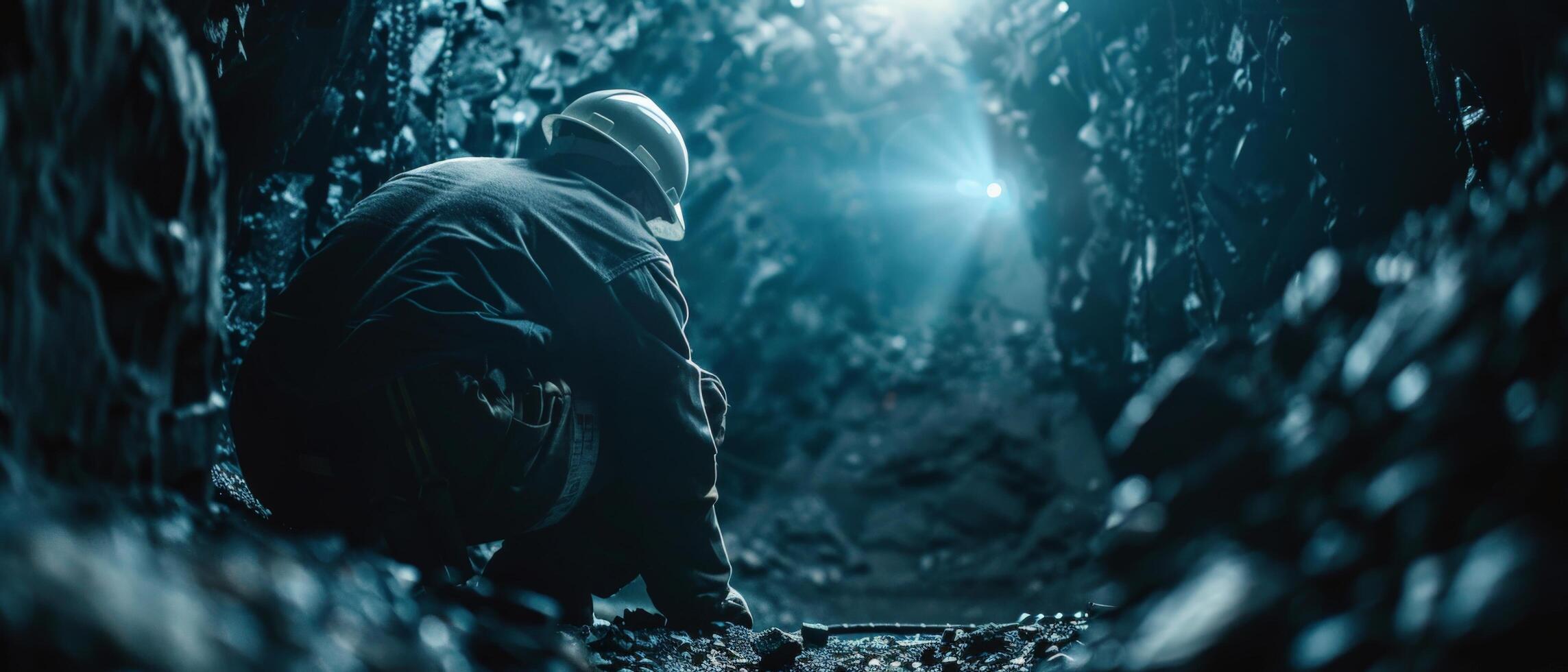 A miner working in a dark mine. photo