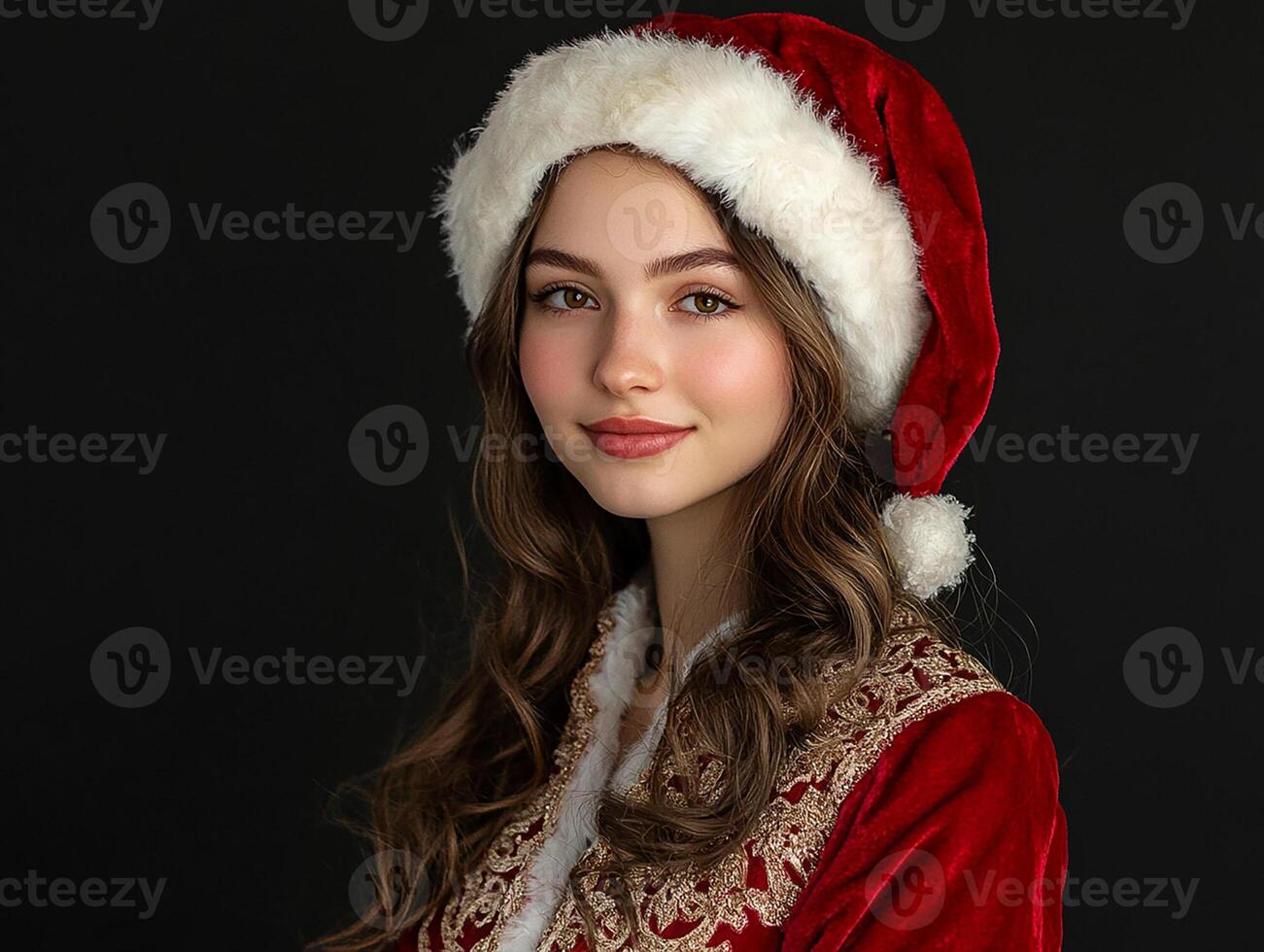 A beautiful young woman in a santa hat photo
