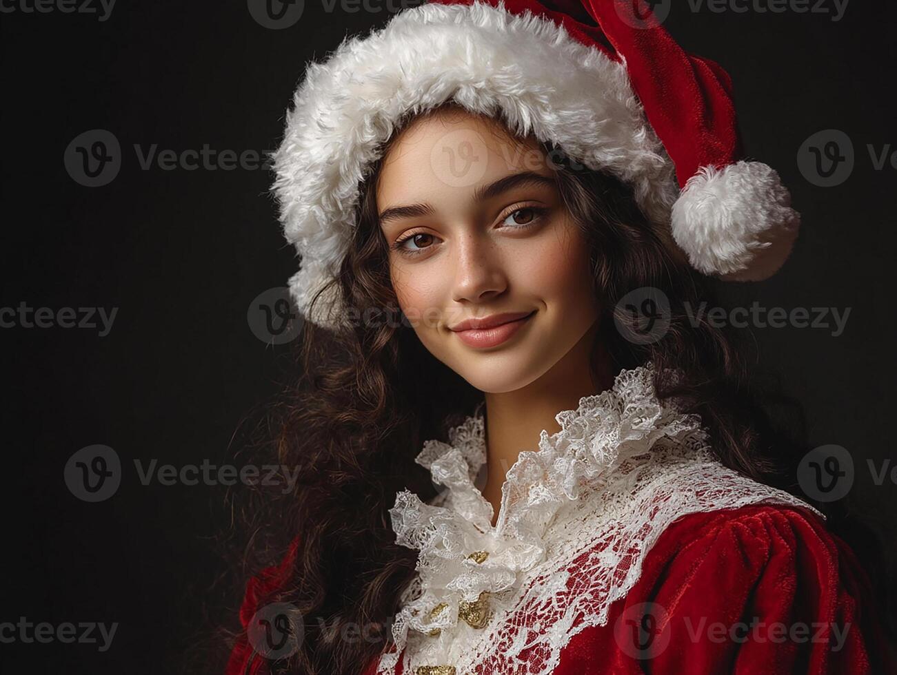 Beautiful young woman in santa claus costume photo