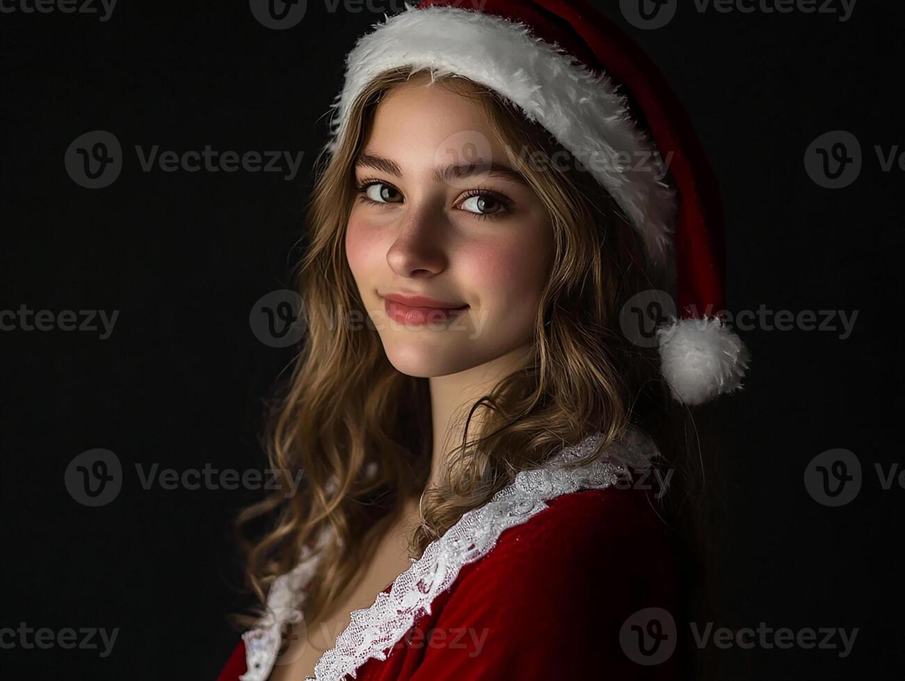 A beautiful young woman in a santa hat photo