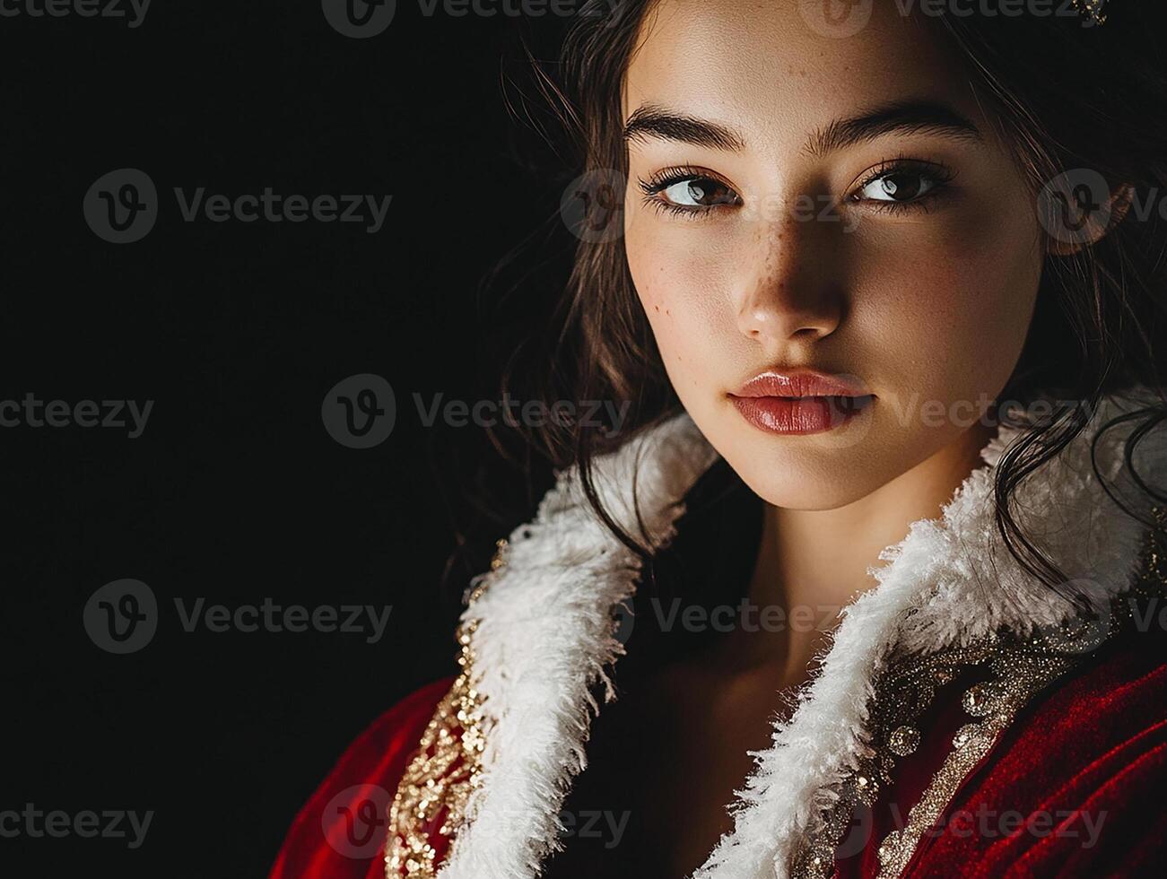 A beautiful young woman in a red and white outfit photo