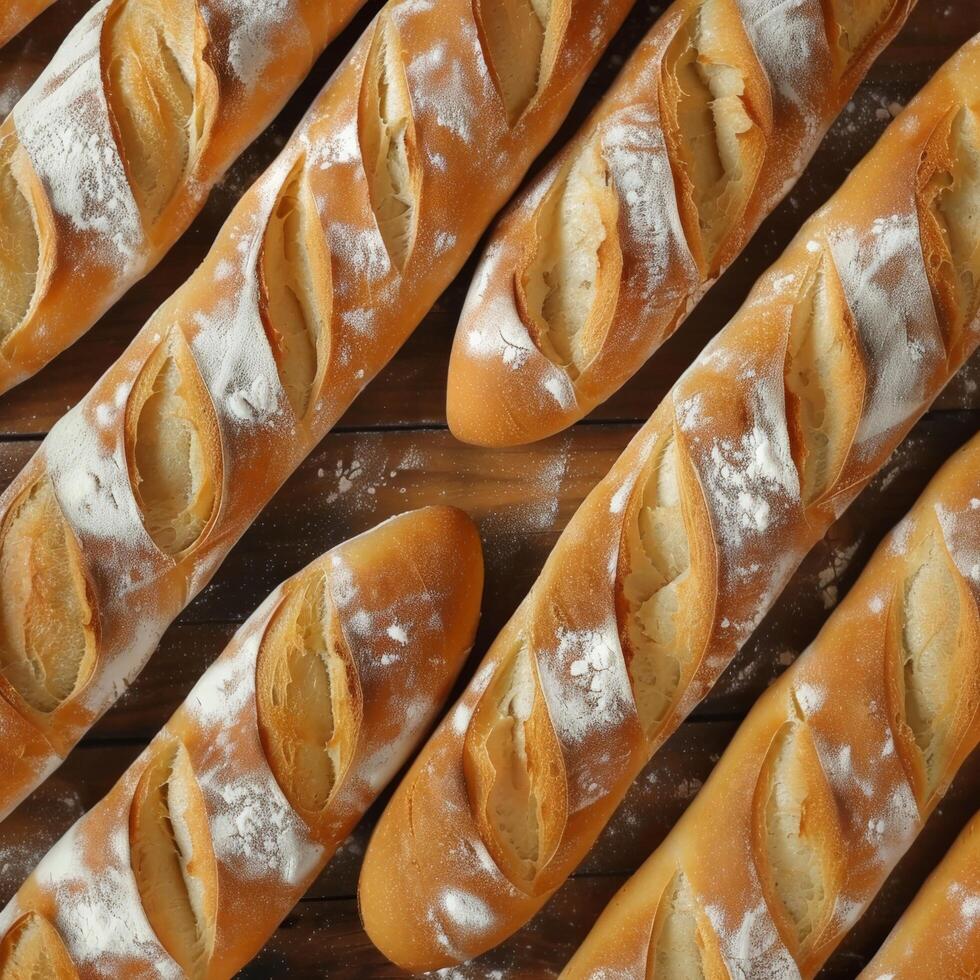 Loaf of fresh bread on a wooden table. photo