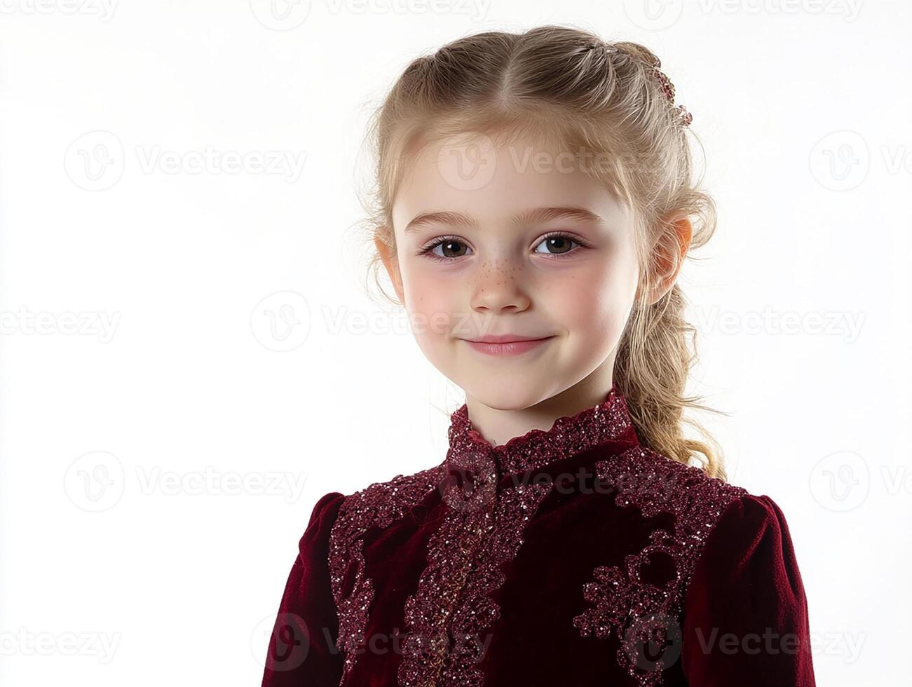 A little girl in a red dress posing for the camera photo