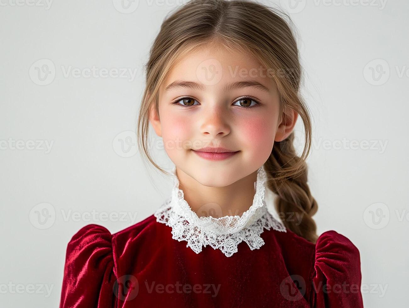 A little girl in a red dress posing for the camera photo