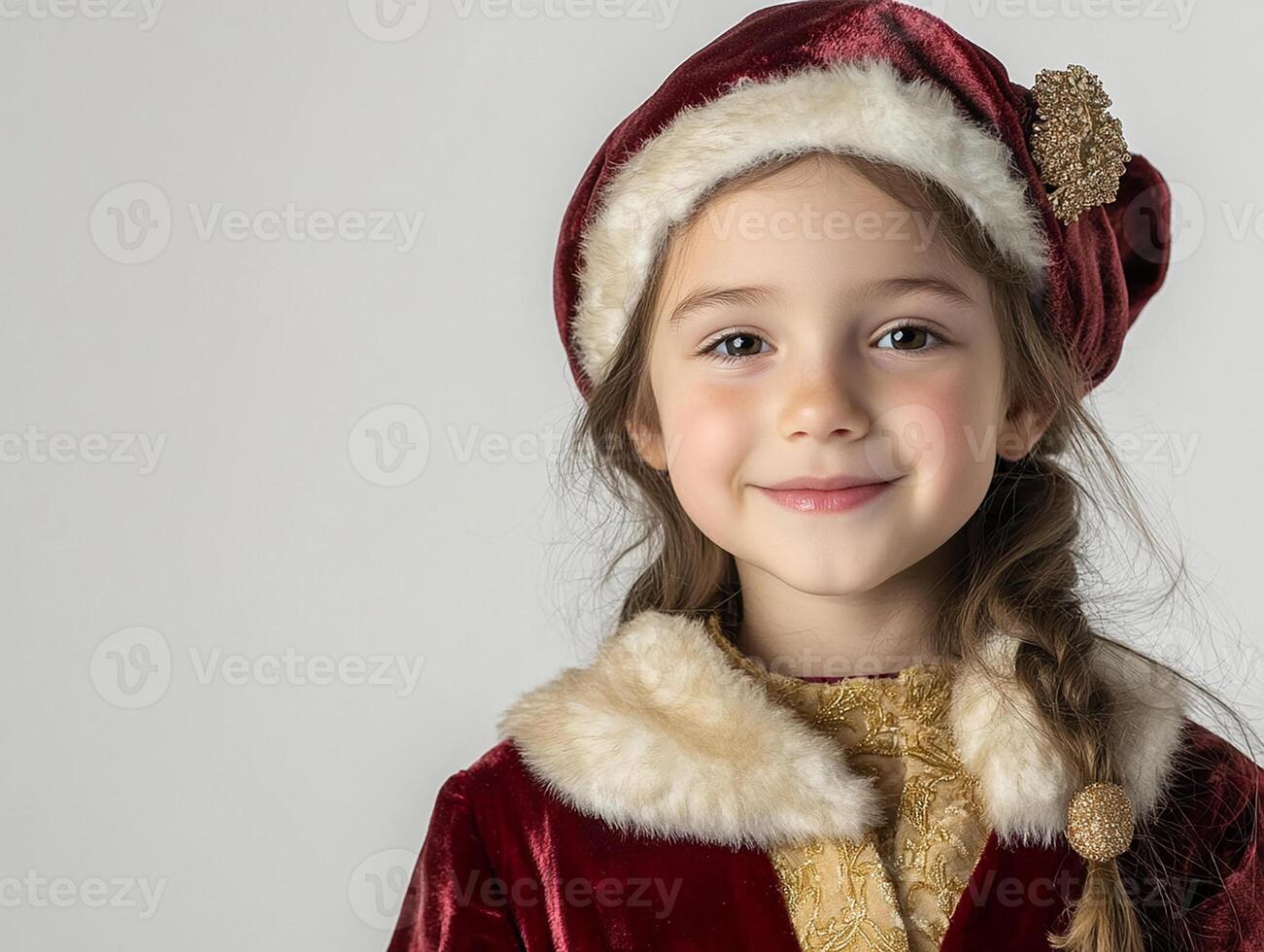 A little girl in a santa hat and red dress photo