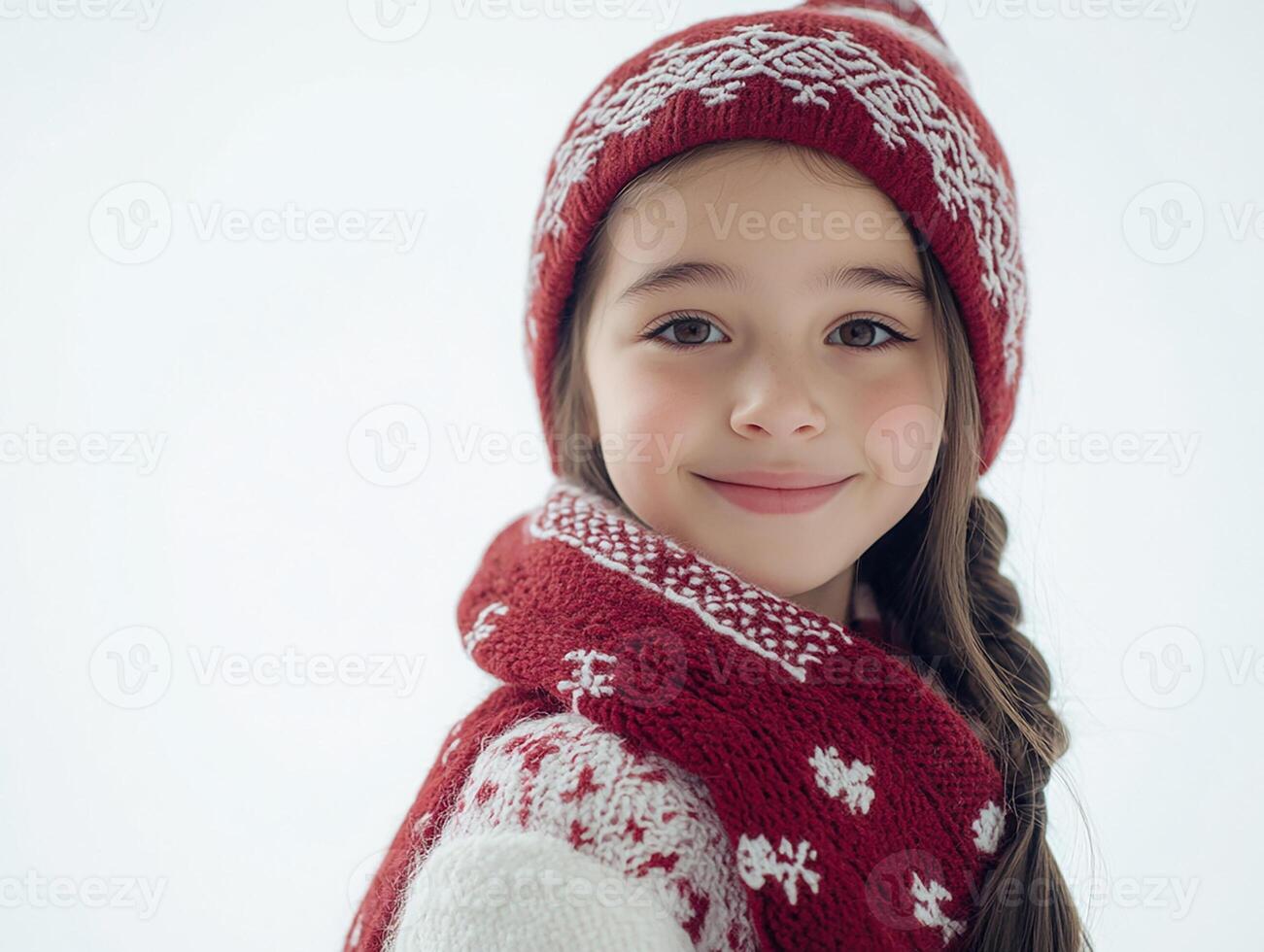 A little girl in a red hat and scarf photo