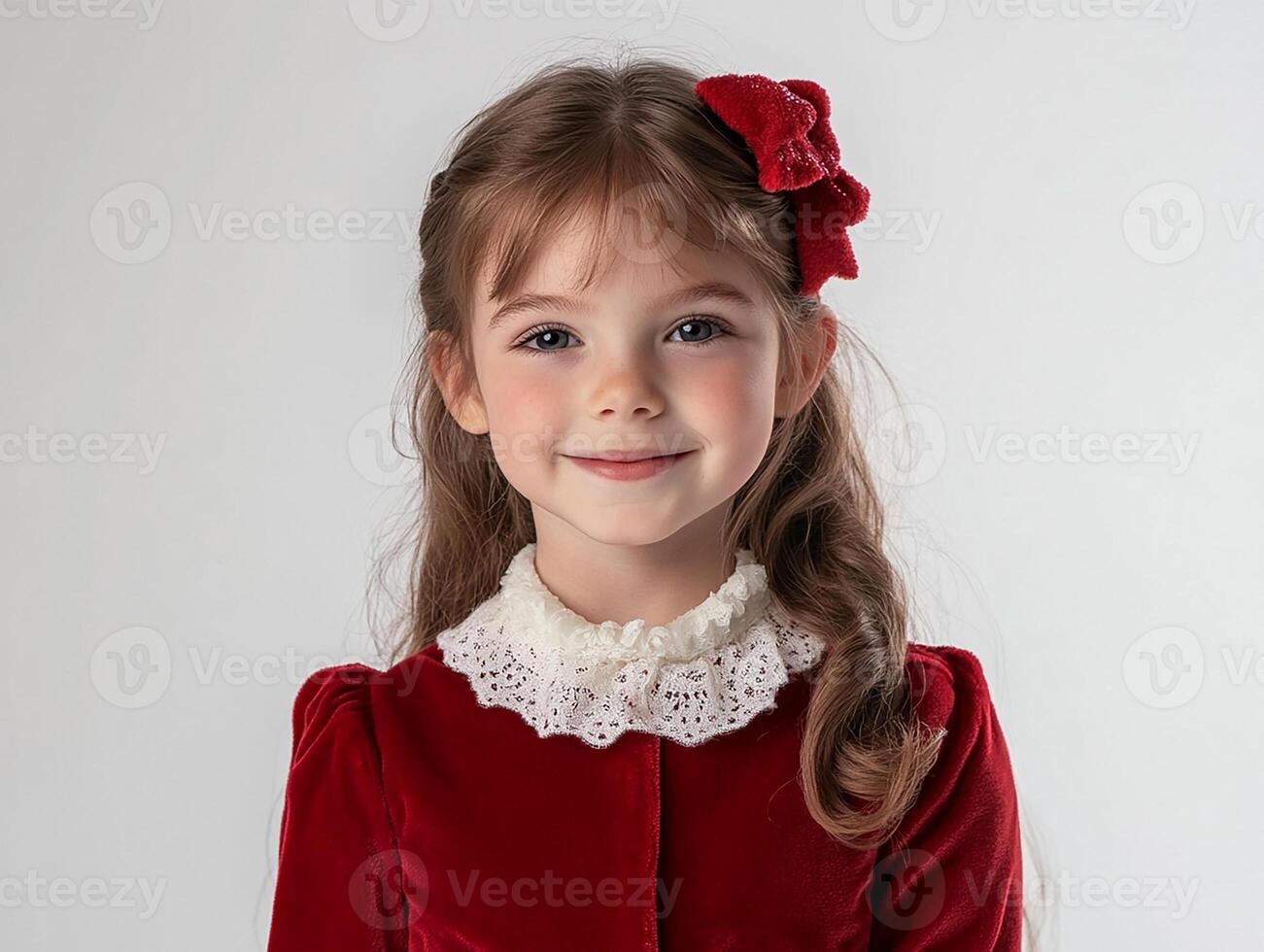 A little girl in a red velvet dress photo