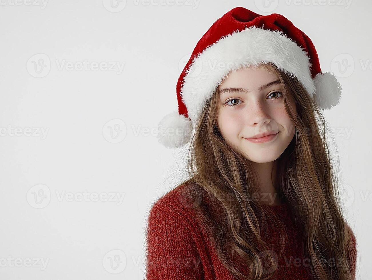 A girl wearing a santa hat photo