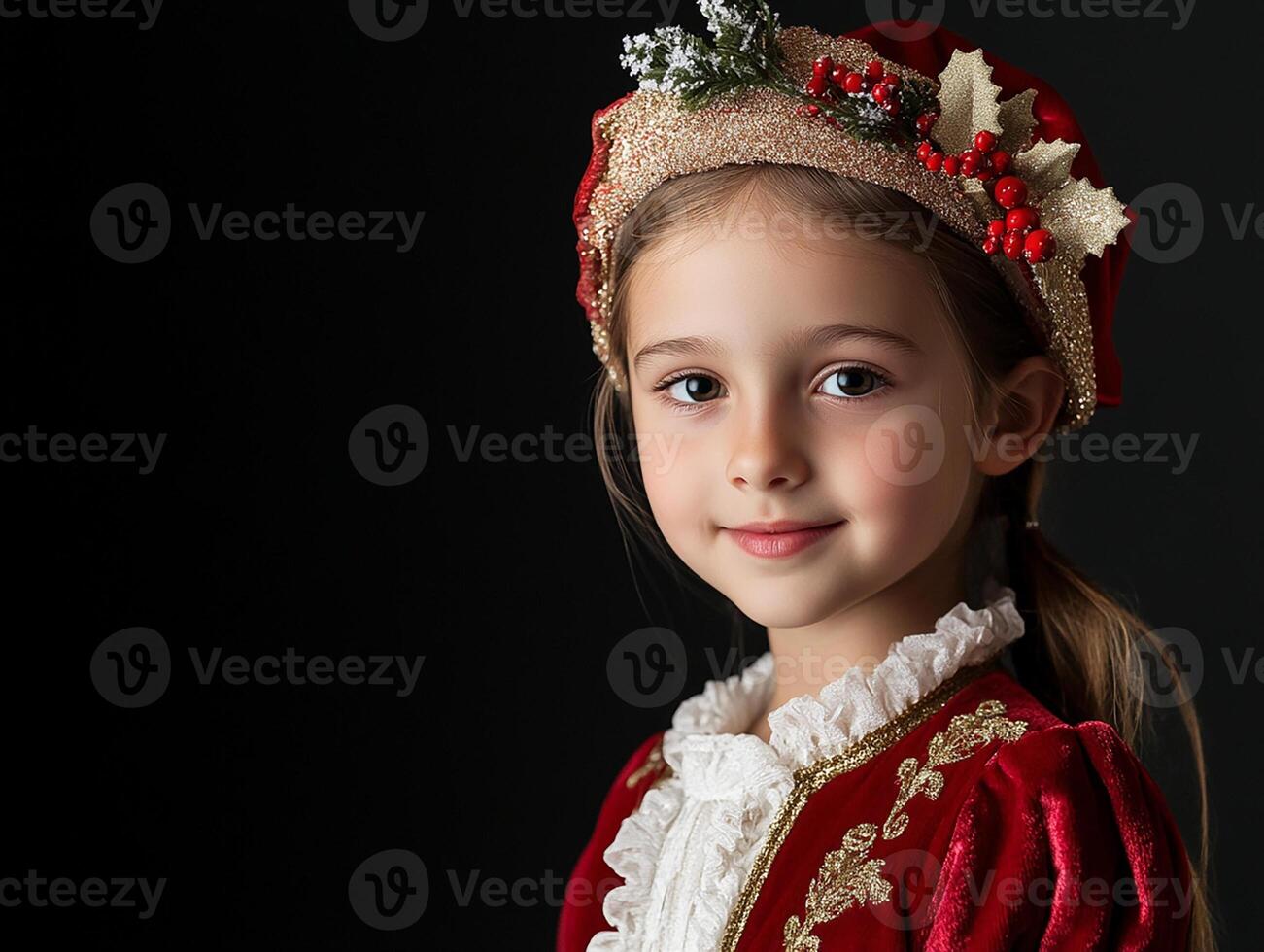 A young girl in a red dress and hat photo