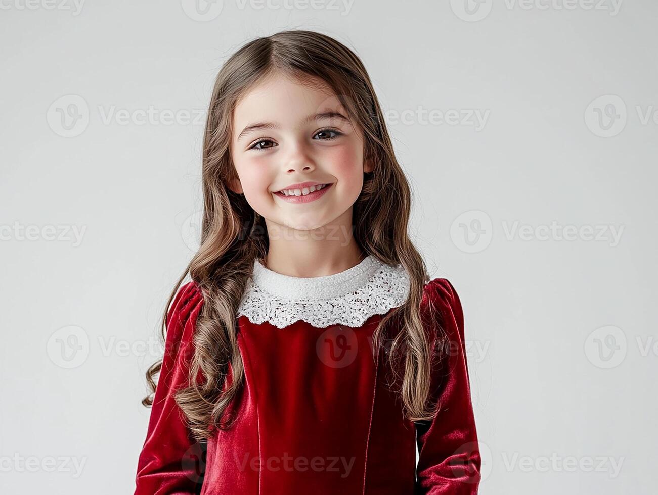 A little girl in a red velvet dress photo