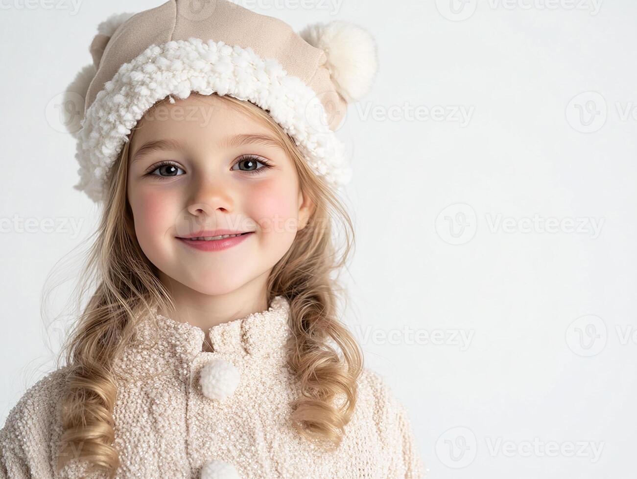 A little girl in a warm coat and hat photo