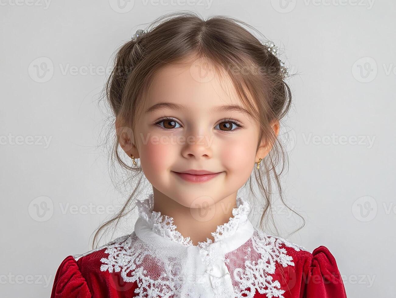 A little girl in a red dress posing for the camera photo