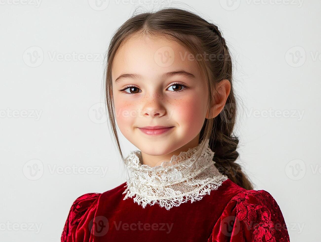 A little girl in a red dress posing for the camera photo