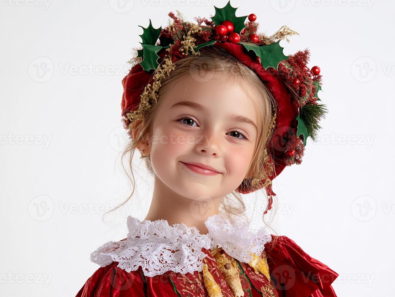 A little girl dressed in a christmas outfit photo