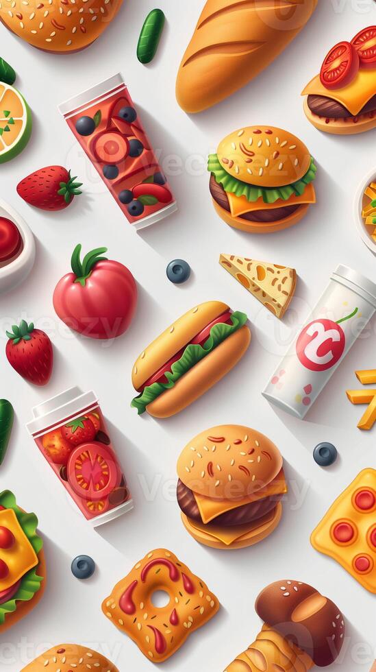 2D food emojis on white background, picture photo