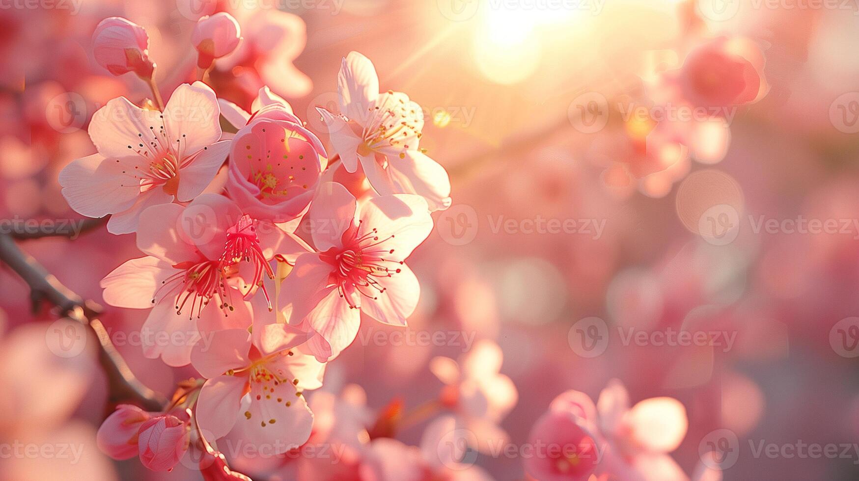 Close-up of blooming cherry blossom tree with pink flowers against a clear spring sky, photography photo