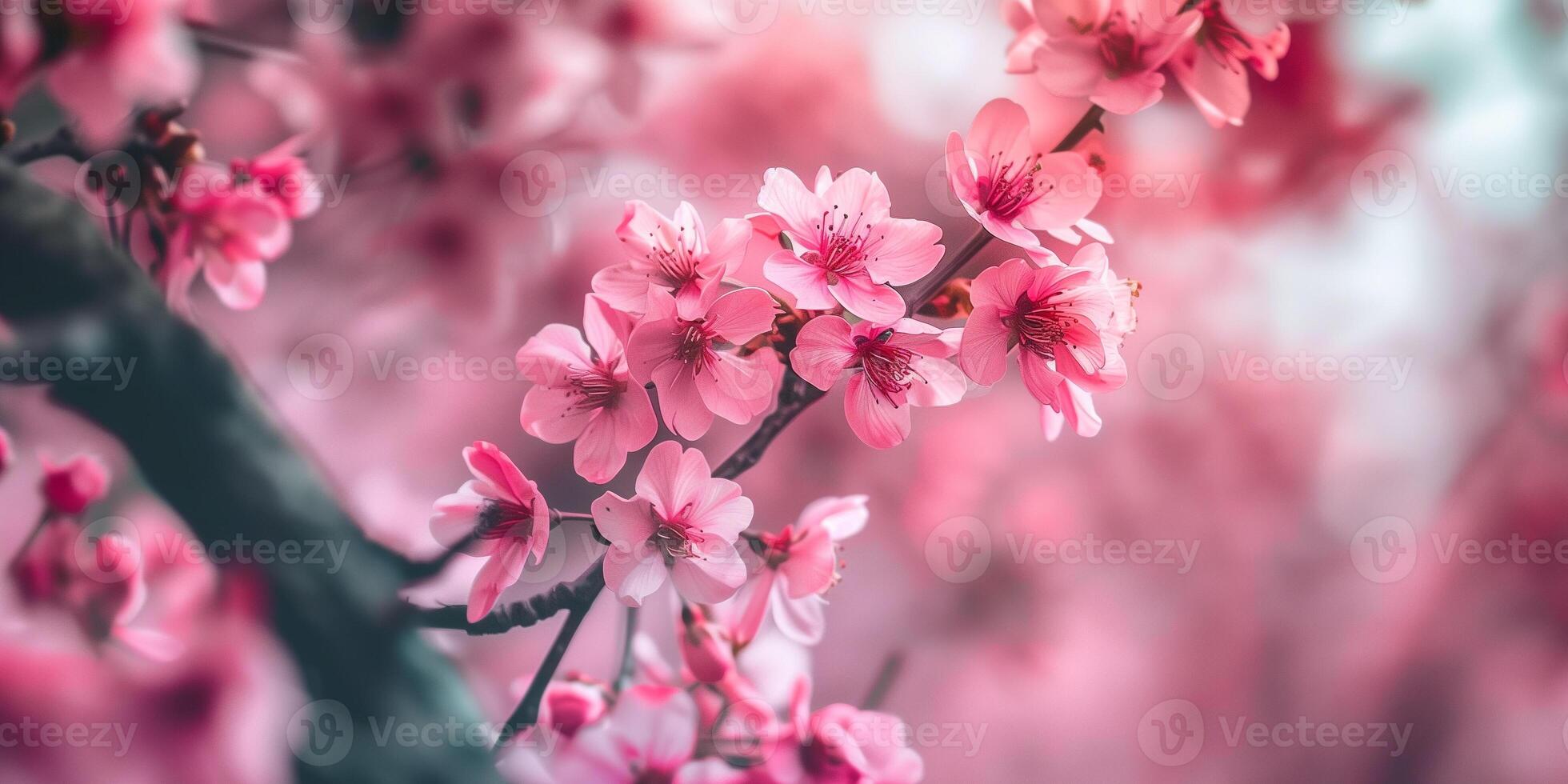 Close-up of blooming cherry blossom tree with pink flowers against a clear spring sky, picture photo