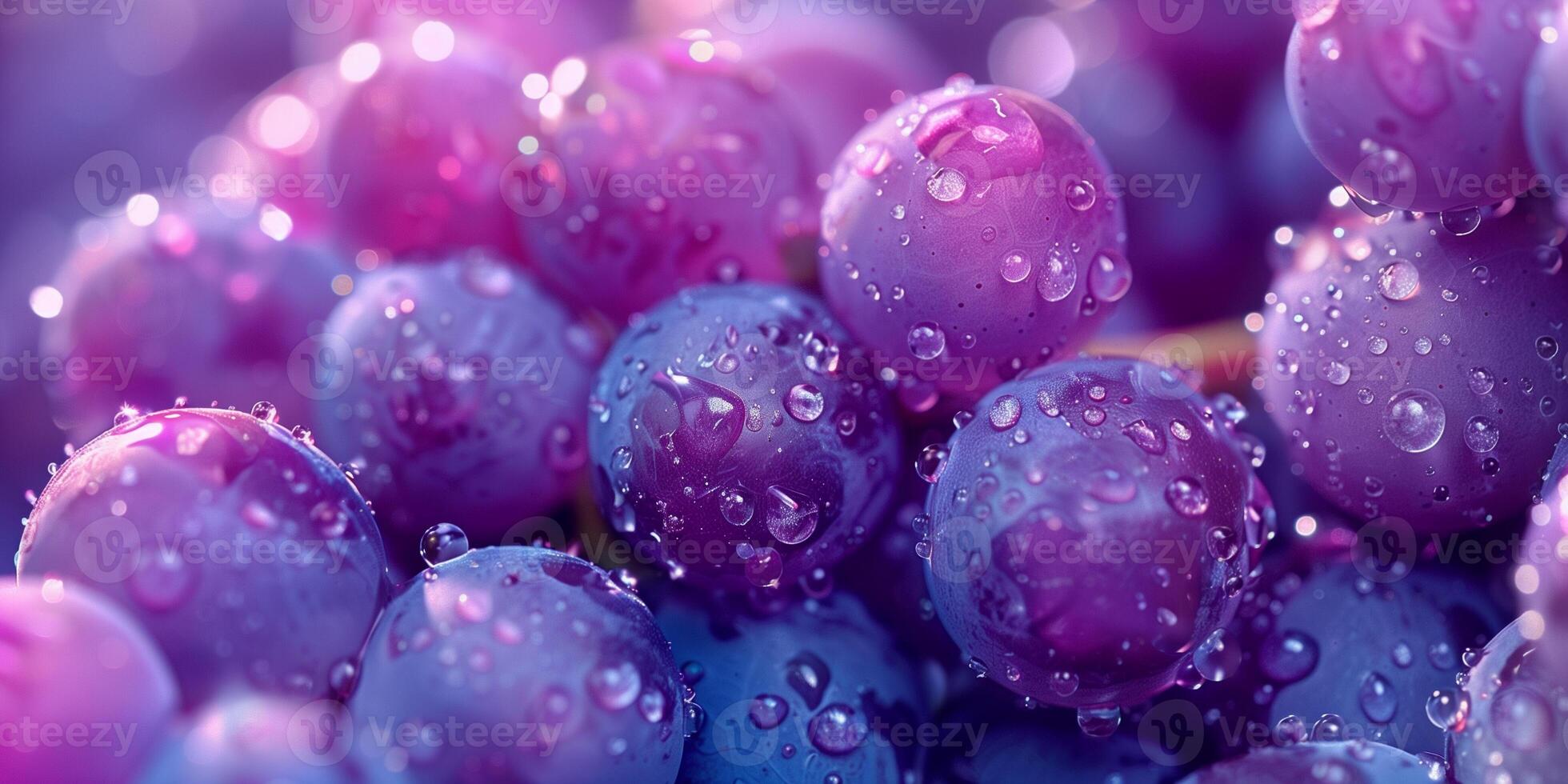 Close-up of organic grapes with morning dew on a rustic wooden surface, photo