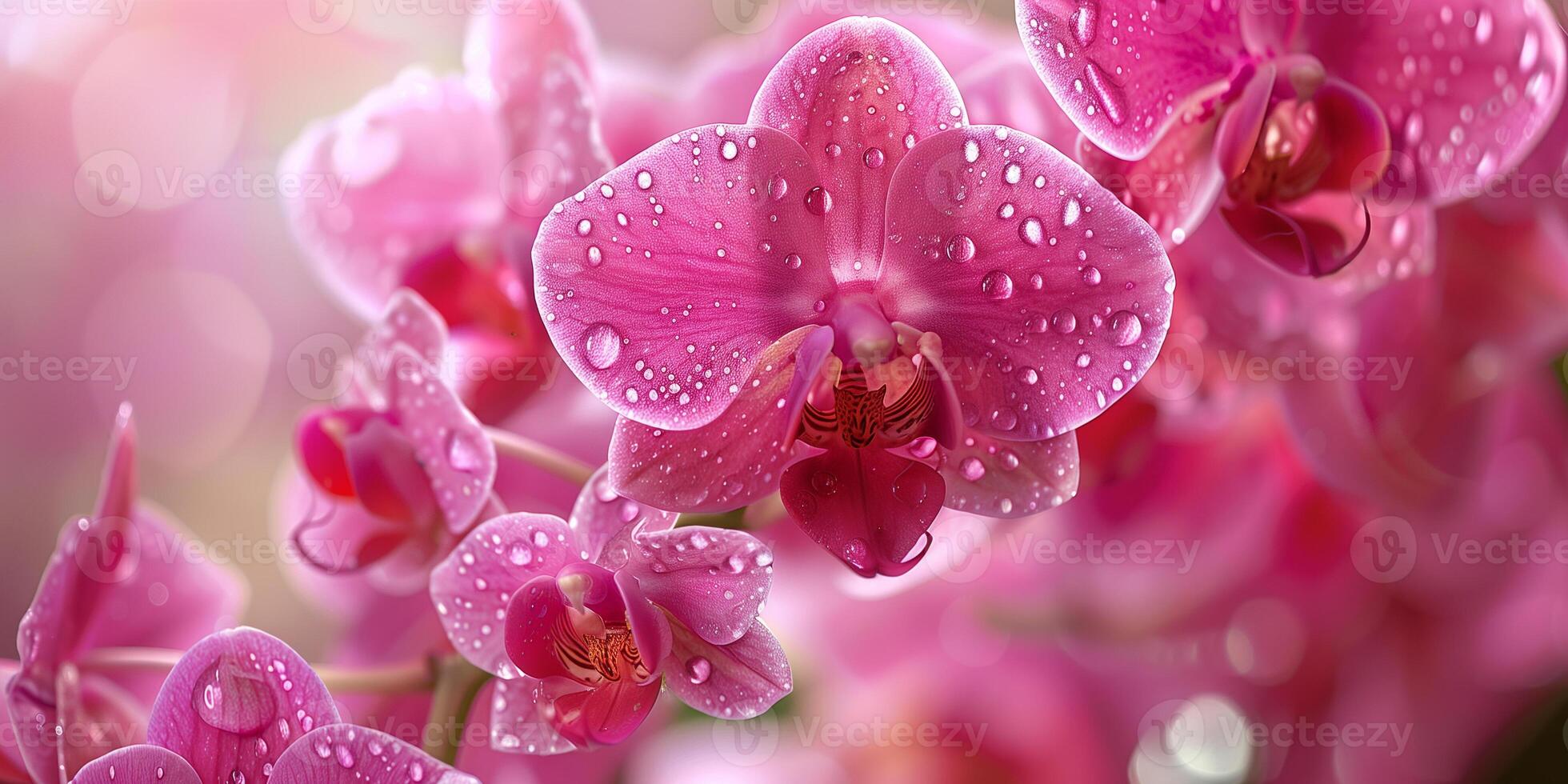 Close-up view of a vibrant pink orchid in full bloom, showcasing its delicate, intricate petal patterns, photography photo