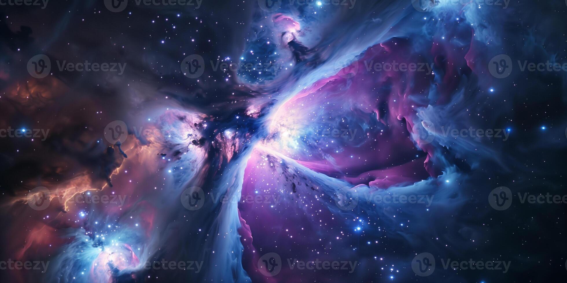 Deep-space view of the Orion Nebula with gas and newborn stars, photo