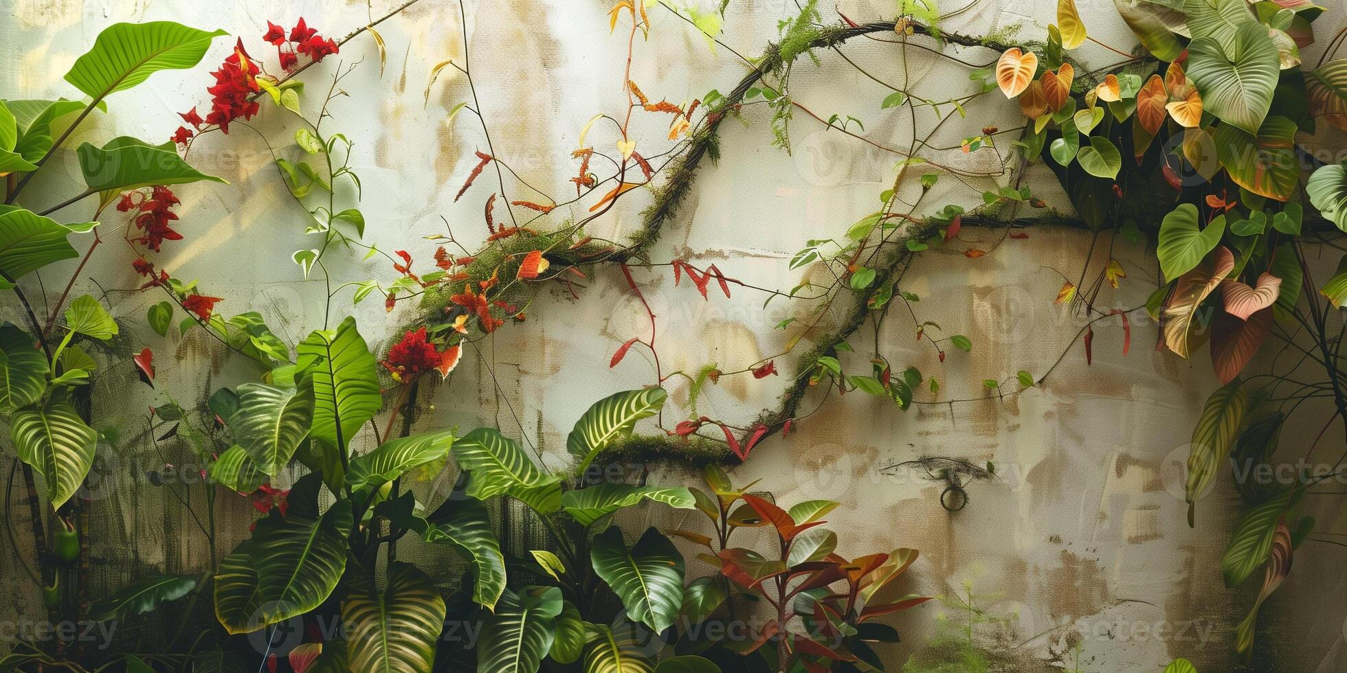 Tropical vines winding and climbing along a trellis with delicate tendrils, photo