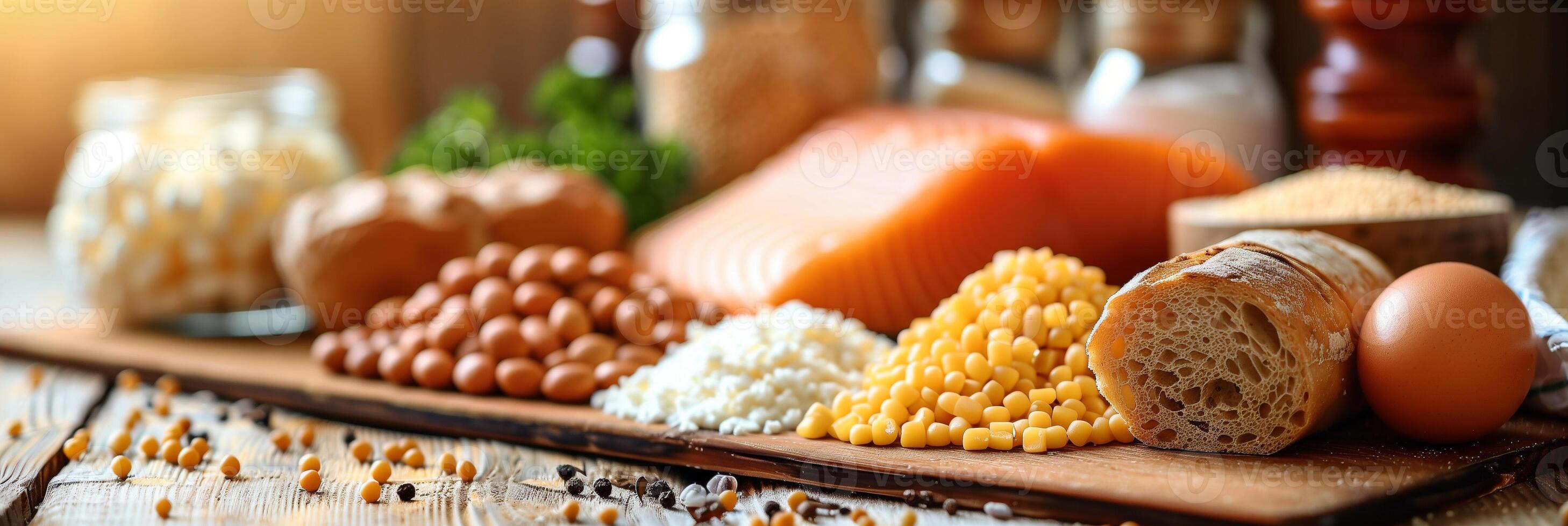 Carbohydrates, protein, fat, and energy, photorealistic photo