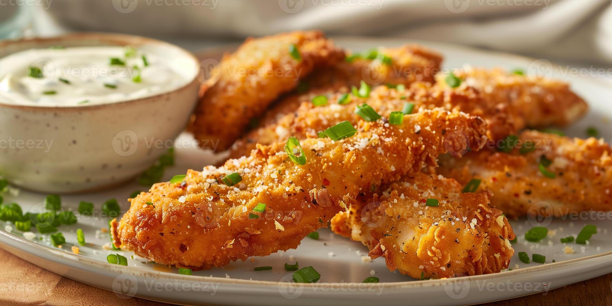 plato de ceto pollo licitaciones empanizado con almendra harina y parmesano queso, con cremoso rancho aderezo, fotografía foto