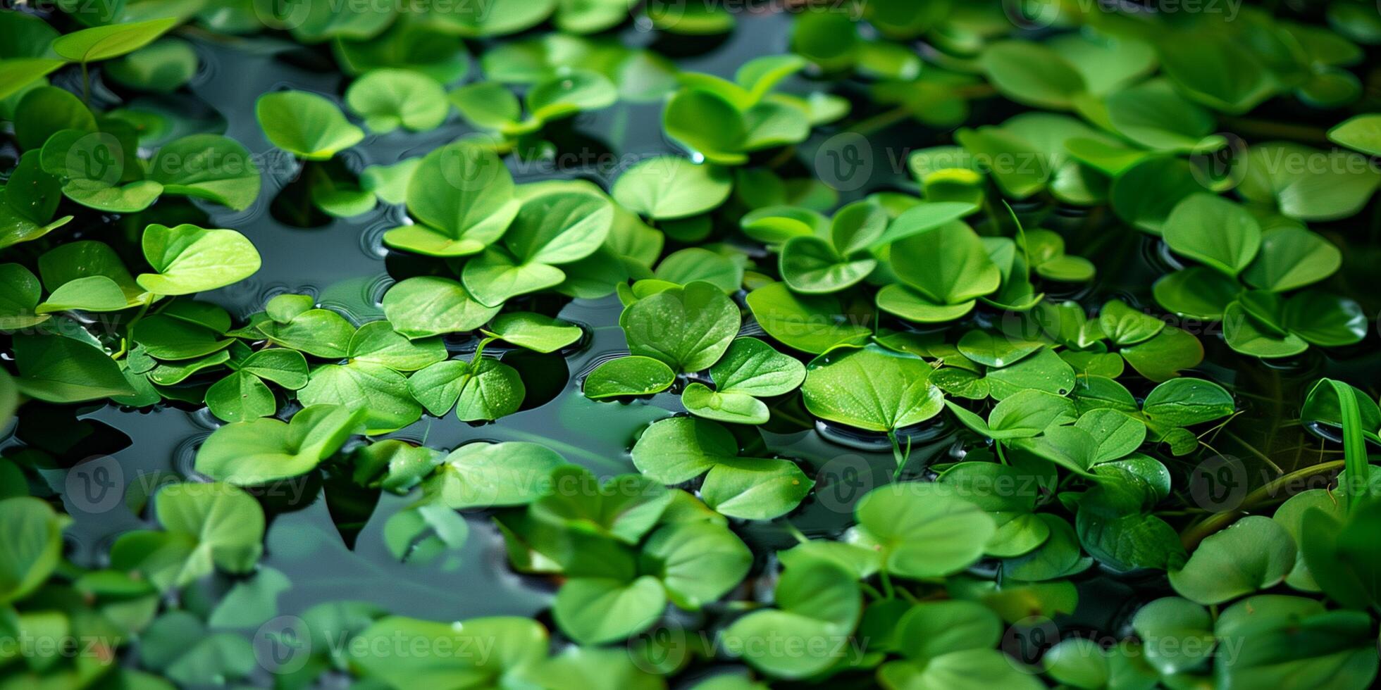 Floating mat of Pistia stratiotes creating dense cover over water in pristine pond, photo