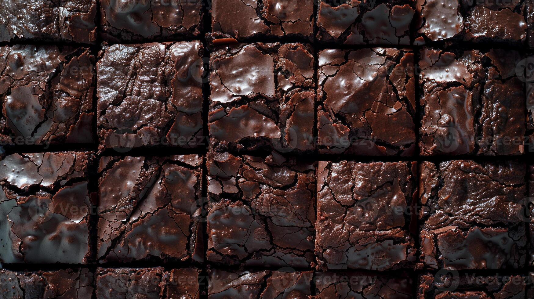 A rich and fudgy brownie cut into squares with a shiny crackly top and a dense gooey interior, picture photo
