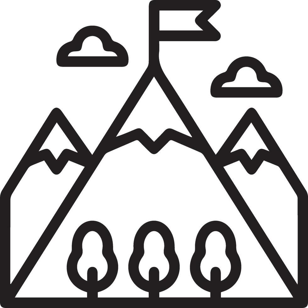 A mountain with a flag on top and trees in the background vector