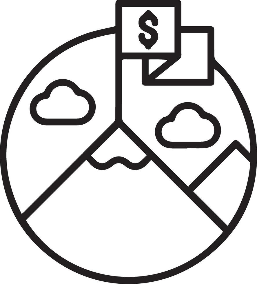 A black and white illustration of a mountain with a dollar sign vector