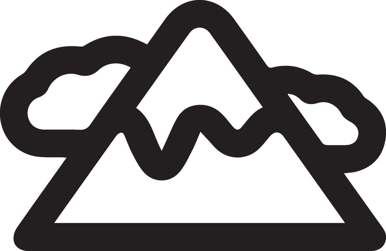 A black and white mountain icon with a cloud in the background vector