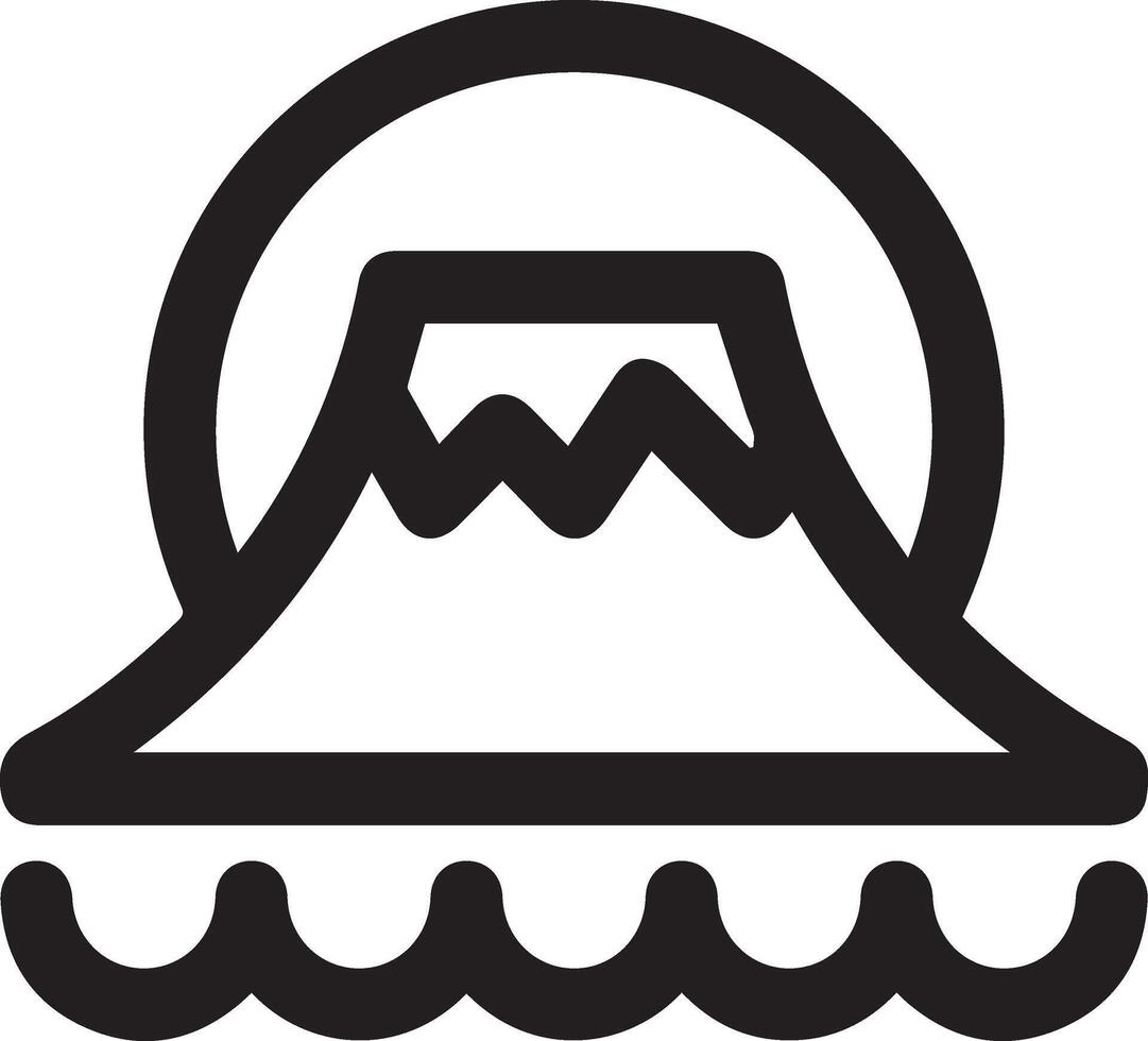 A black and white icon of a mountain with waves vector