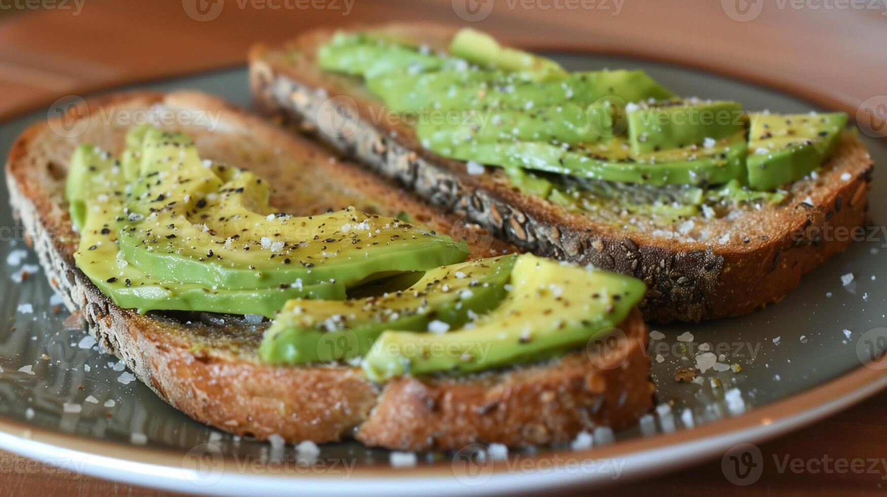 Simple avocado toast on whole grain bread with salt and pepper, photography photo