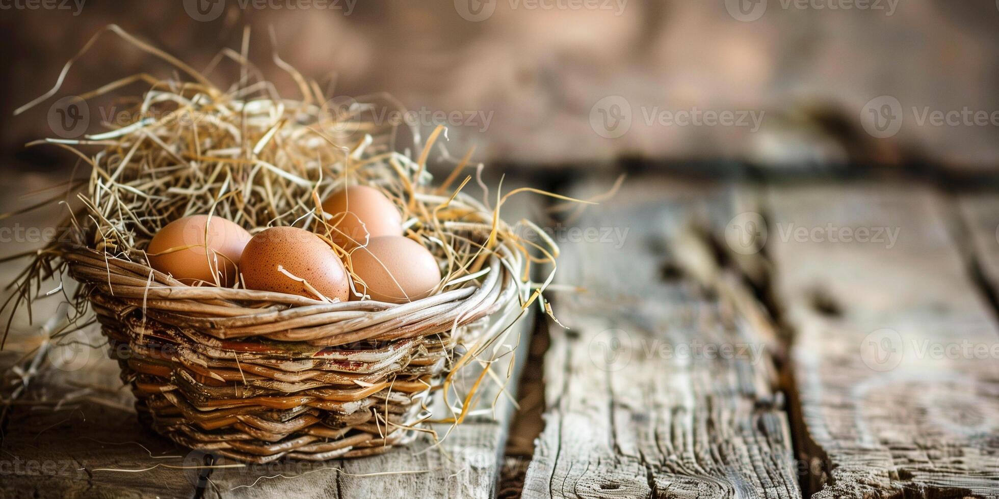 Small basket of organic, freshly harvested eggs, picture photo