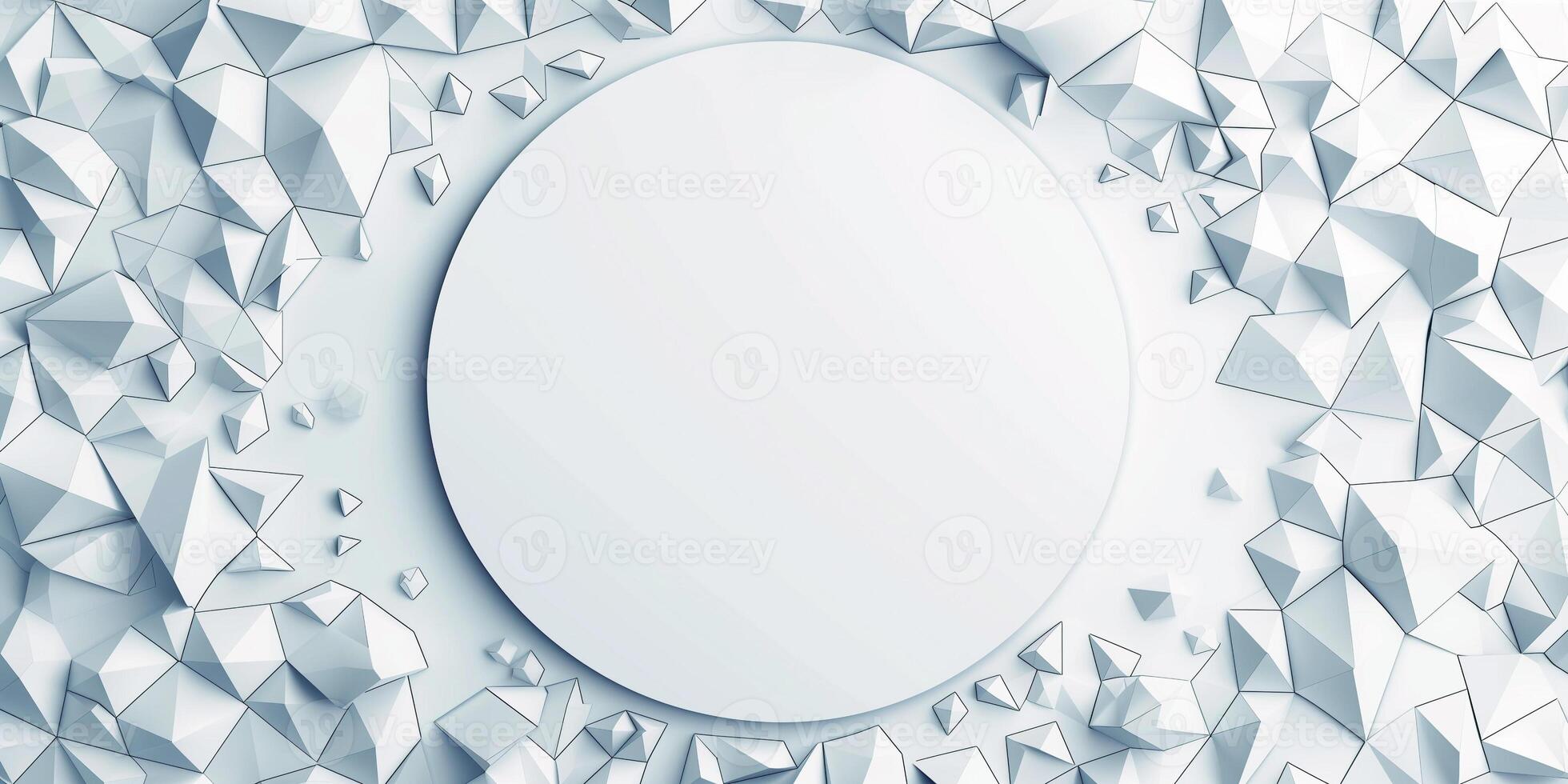 Abstract geometric pattern of triangles and circles with blank white area for copy space in center, photorealistic photo