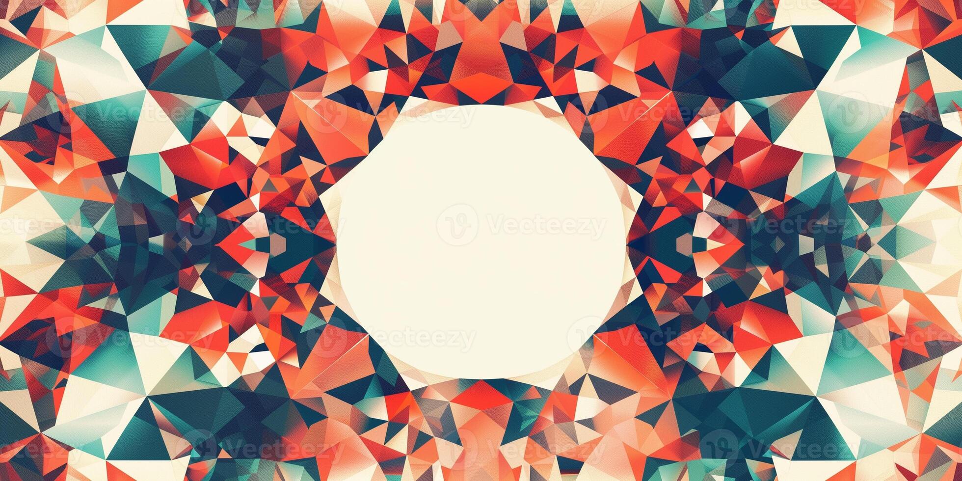 Abstract geometric pattern of triangles and circles with blank white area for copy space in center, photo