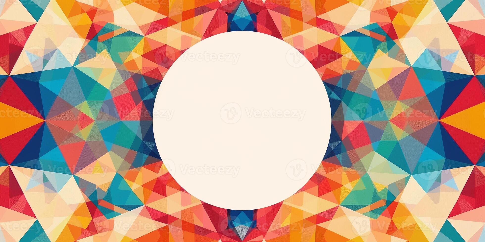 Abstract geometric pattern of triangles and circles with blank white area for copy space in center, photography photo